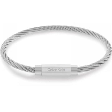 Ανδρικό βραχιόλι Calvin Klein 35000419 κατασκευασμένο από ατσάλι σε ασημί χρώμα με στριφτό σχέδιο, διακοσμημένο με ασημί στοιχείο.